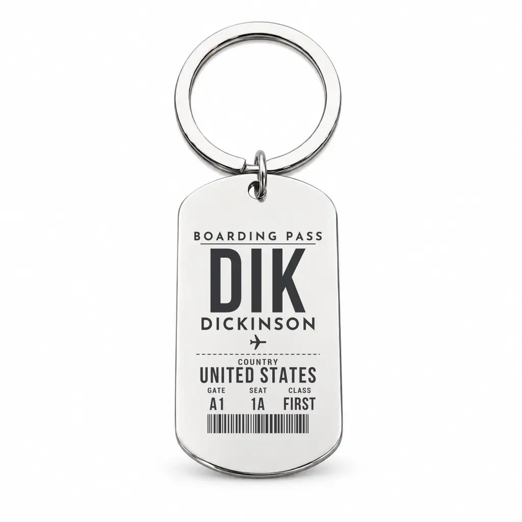 Dickinson Theodore Roosevelt Regional Airport DIK - Key Chain - Boarding Pass Style - Silver