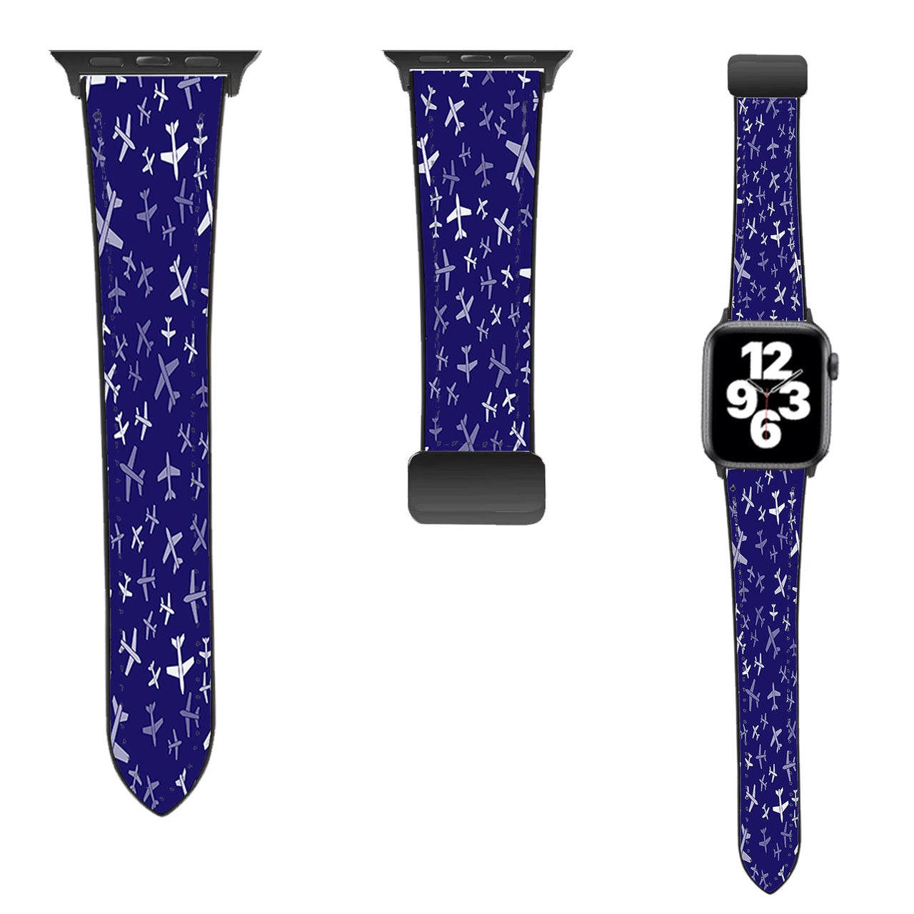 Different Sizes Seamless Airplanes Designed Leather Apple Watch Straps