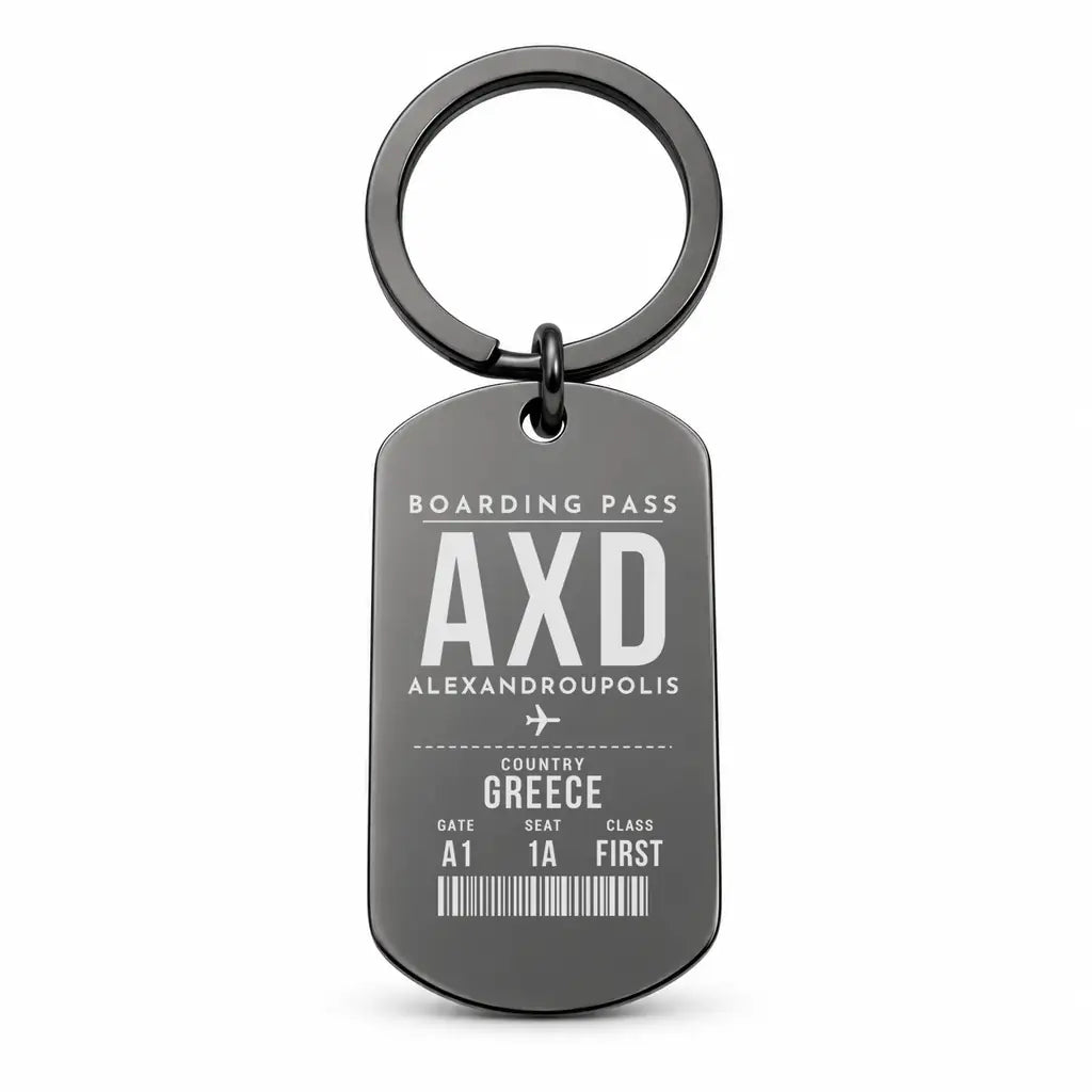 Dimokritos Airport AXD - Key Chain - Boarding Pass Style - Black