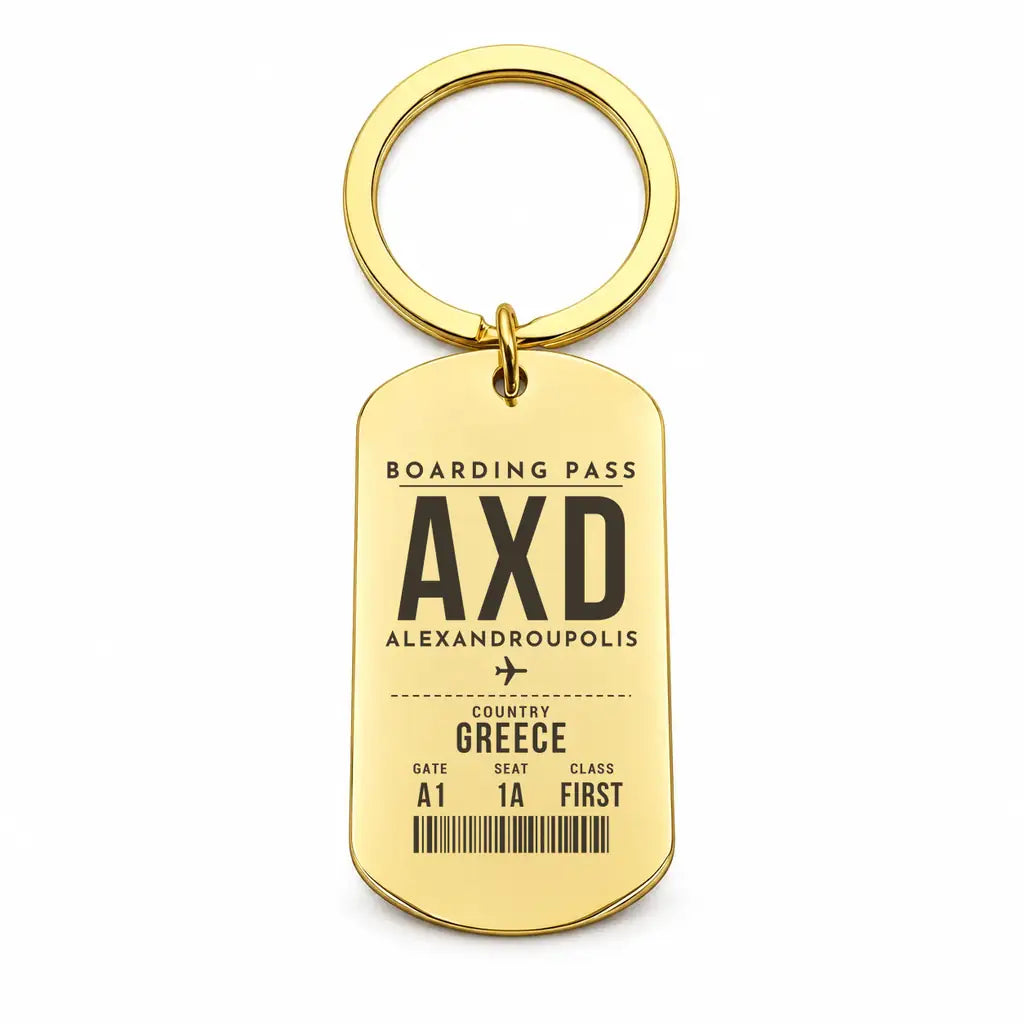 Dimokritos Airport AXD - Key Chain - Boarding Pass Style - Gold