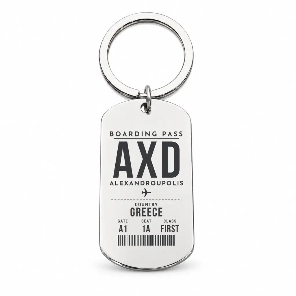 Dimokritos Airport AXD - Key Chain - Boarding Pass Style - Silver