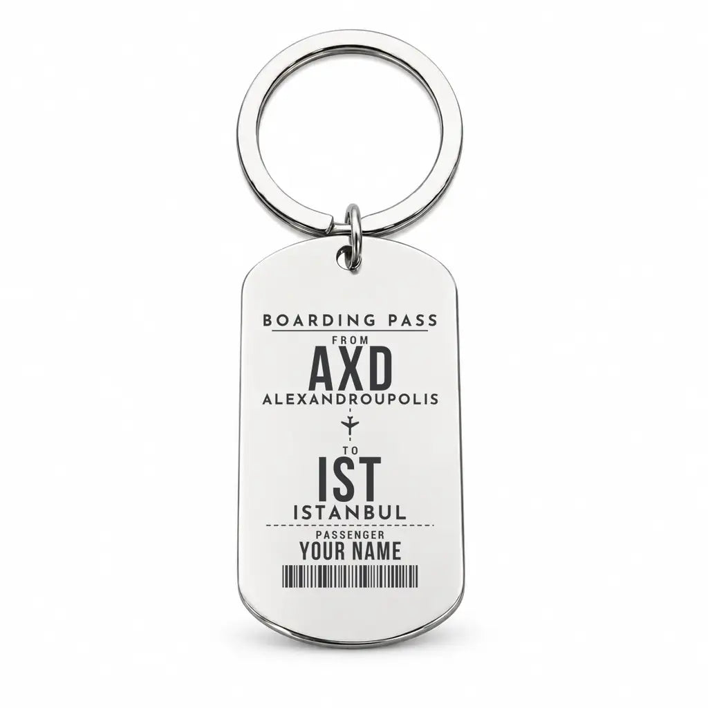 Dimokritos Airport AXD - Key Chain - Customizable Boarding Pass - Silver