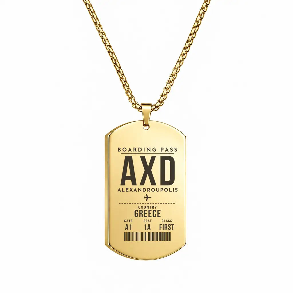Dimokritos Airport AXD - Necklace - Boarding Pass Style - Gold