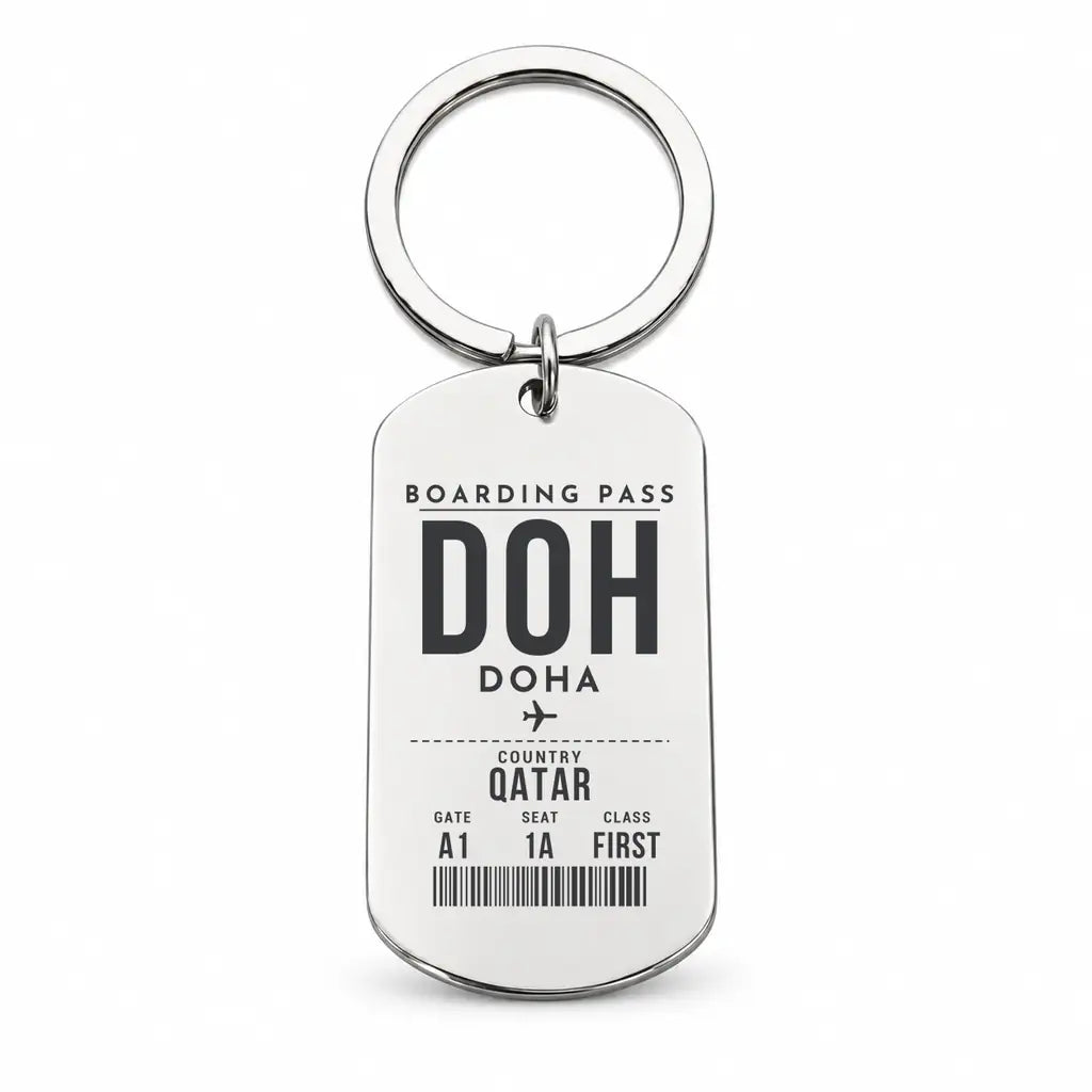 Doha Hamad International Airport DOH - Key Chain - Boarding Pass Style - Silver