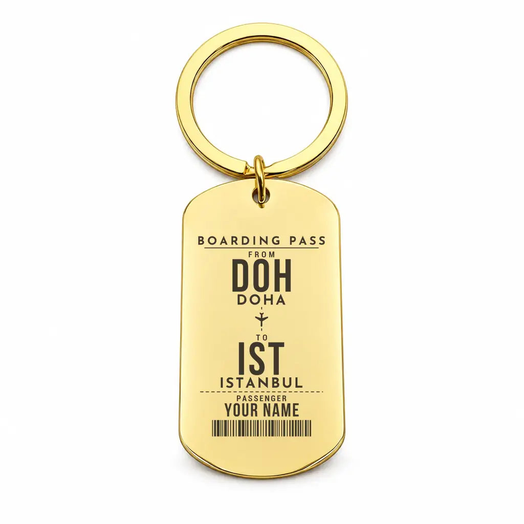 Doha Hamad International Airport DOH - Key Chain - Customizable Boarding Pass - Gold