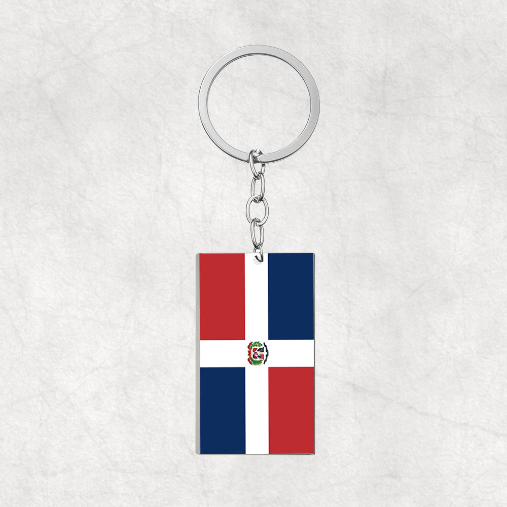Dominician Republic Flag Designed Stainless Steel Flag Key Chains (Double Side)