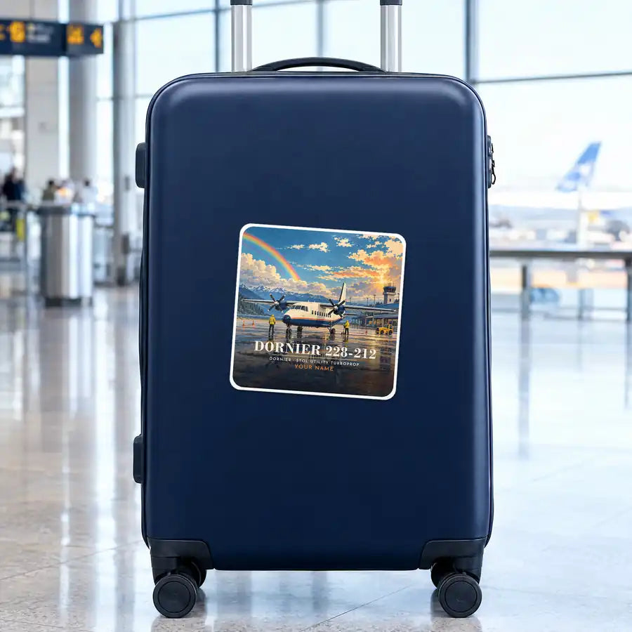 Dornier 228-212 - 3D + Name - Square Sticker - Suitcase