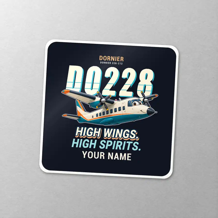 Dornier 228-212 - Cartoon + Name - Square Sticker - Close-up