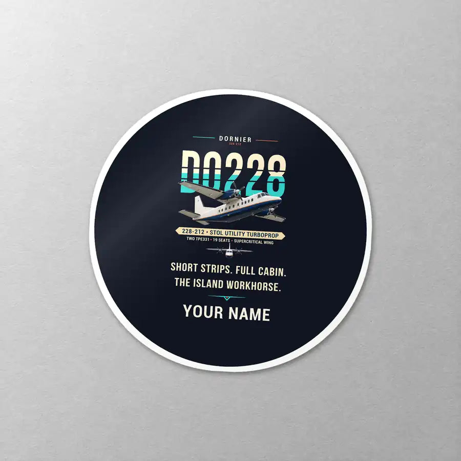 Dornier 228-212 - Original + Name - Circle Sticker - Close-up