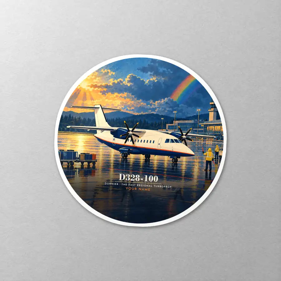 Dornier D328-100 - 3D + Name - Circle Sticker - Close-up