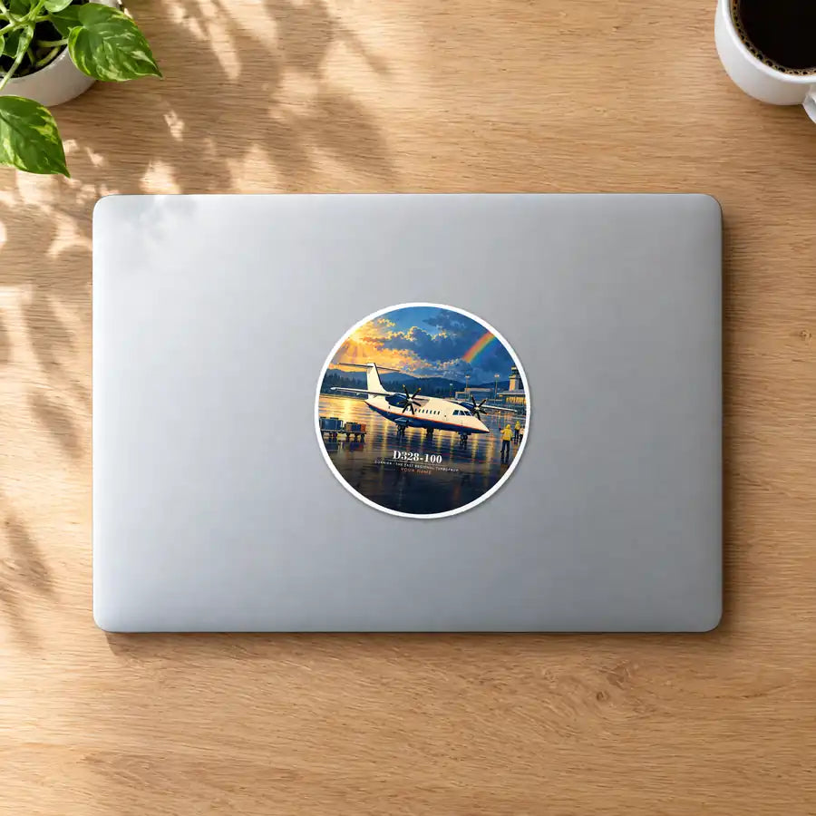 Dornier D328-100 - 3D + Name - Circle Sticker - MacBook
