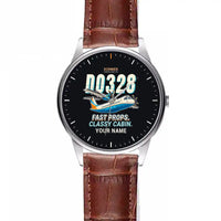 Thumbnail for Dornier D328-100 - Cartoon + Name - Leather Strap - Striped Brown Leather Strap