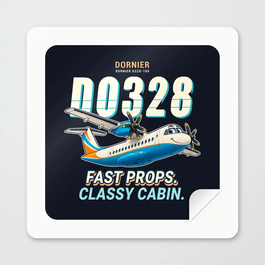 Dornier D328-100 - Cartoon - Square Sticker - Peel