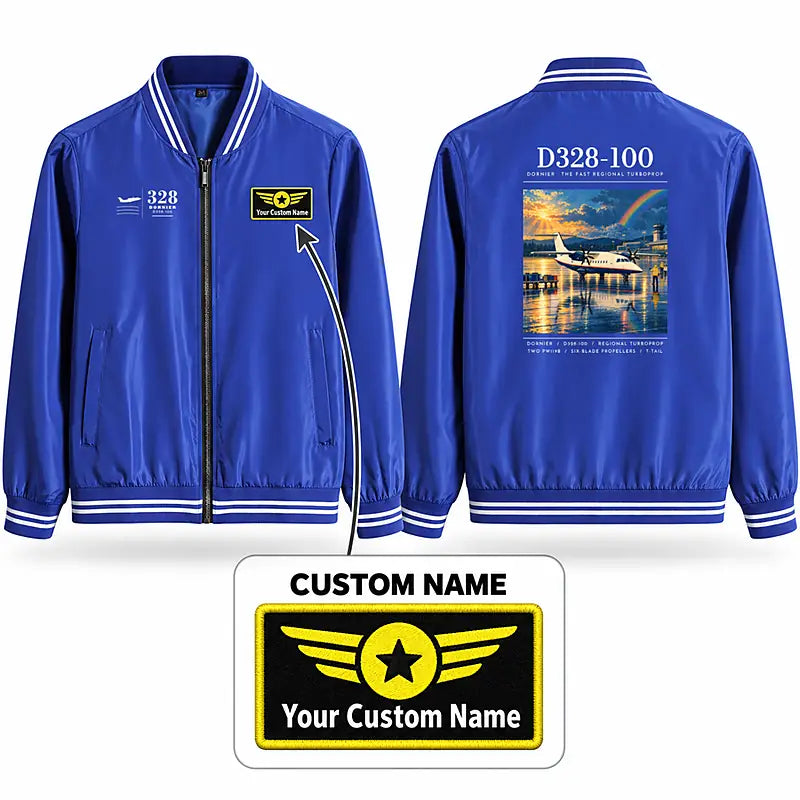 Dornier D328-100 Stylish Jackets - Baseball Collar - Poster + Name - Royal Blue