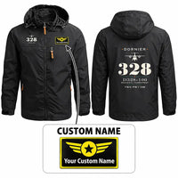 Thumbnail for Dornier D328-100 Stylish Jackets - Hooded Windbreaker - Heritage + Name - Black
