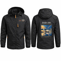 Thumbnail for Dornier D328-100 Stylish Jackets - Hooded Windbreaker - Poster - Black