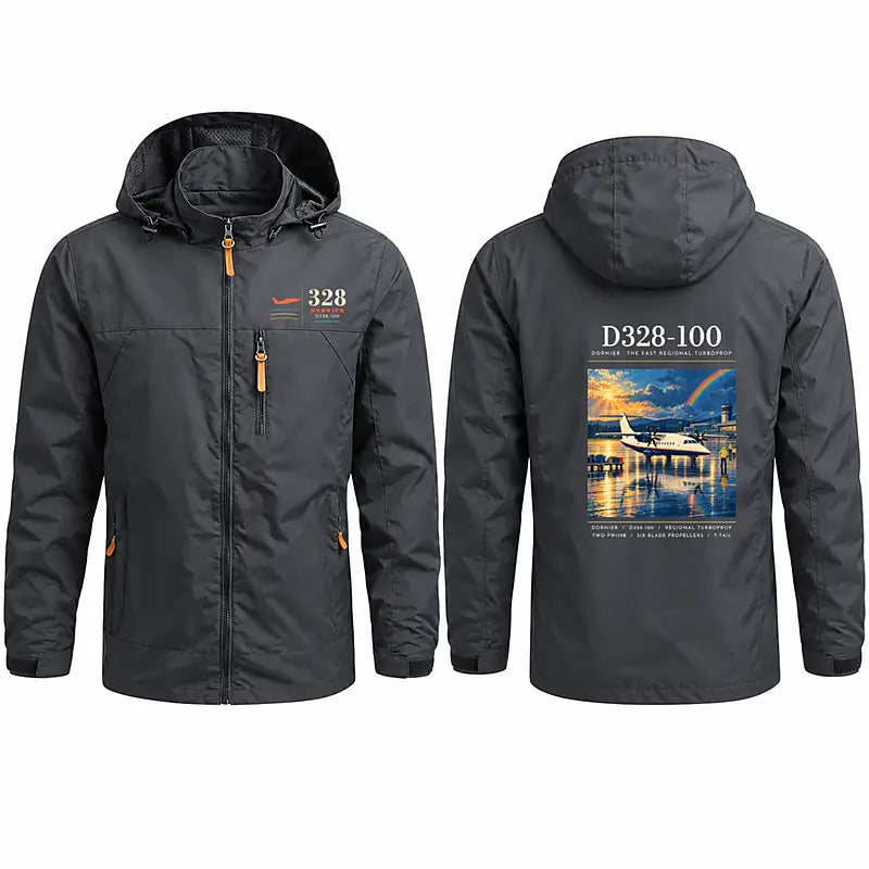 Dornier D328-100 Stylish Jackets - Hooded Windbreaker - Poster - Charcoal