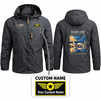 Thumbnail for Dornier D328-100 Stylish Jackets - Hooded Windbreaker - Poster + Name - Charcoal