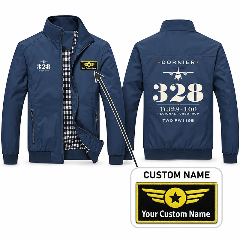 Dornier D328-100 Stylish Jackets - Stand Collar - Heritage + Name - Navy Blue