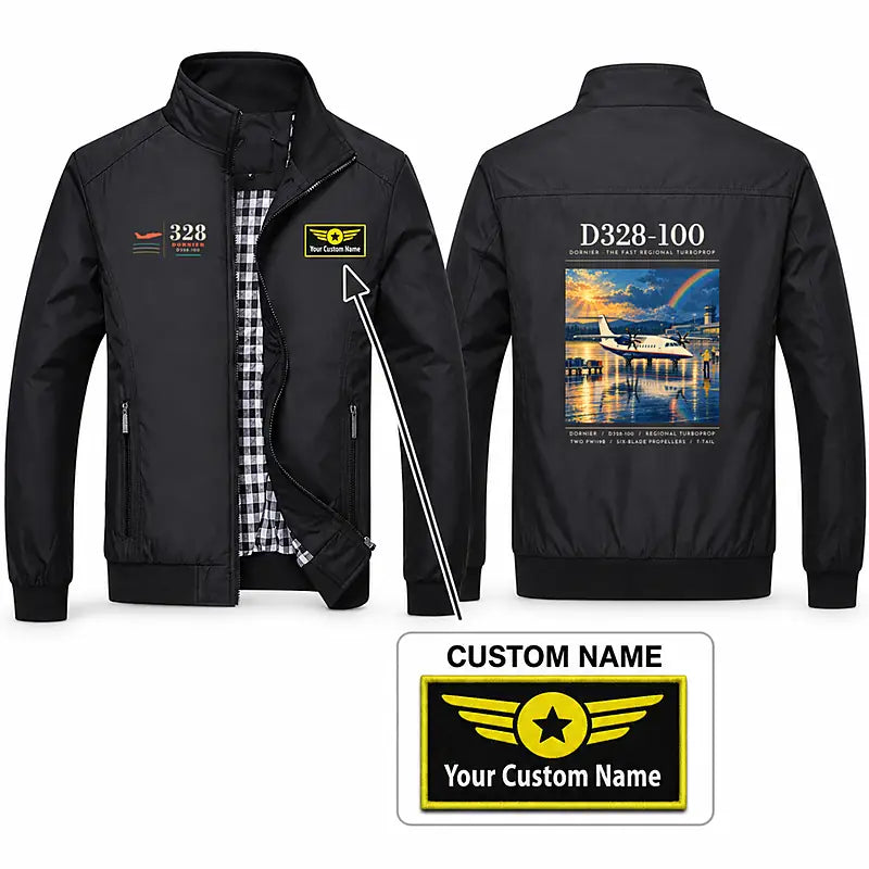 Dornier D328-100 Stylish Jackets - Stand Collar - Poster + Name - Black
