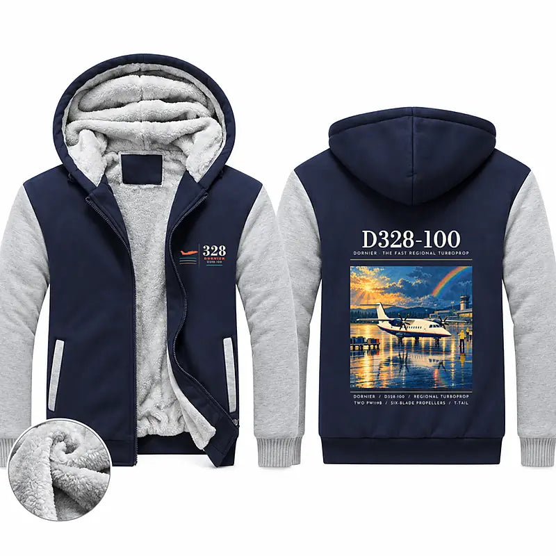 Dornier D328-100 Zipped Sweatshirts - Poster - Navy & Gray