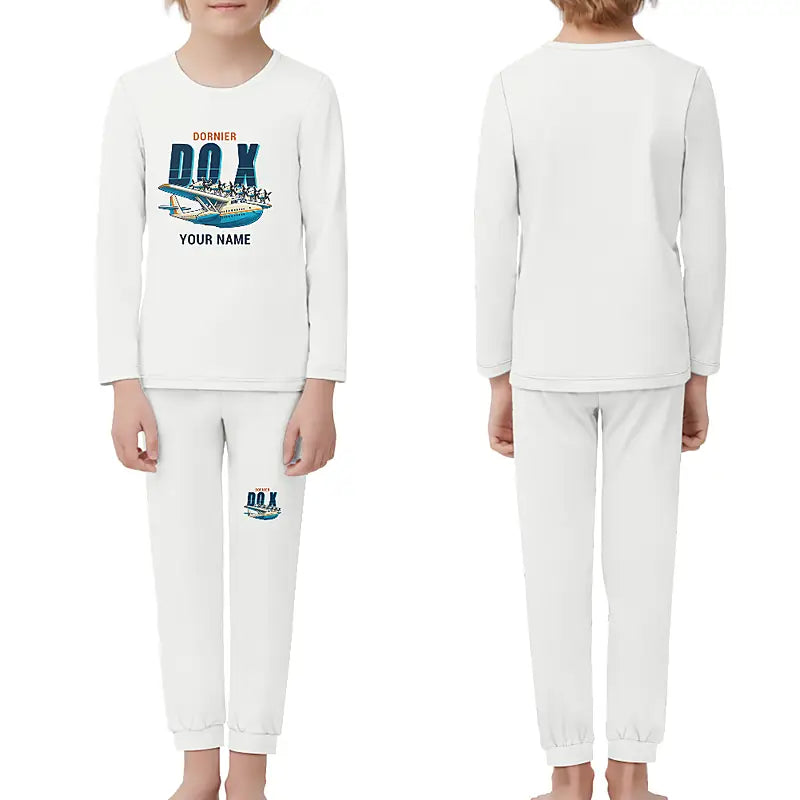 Dornier Do X - Children Pajamas - Cartoon Chest + Name - White