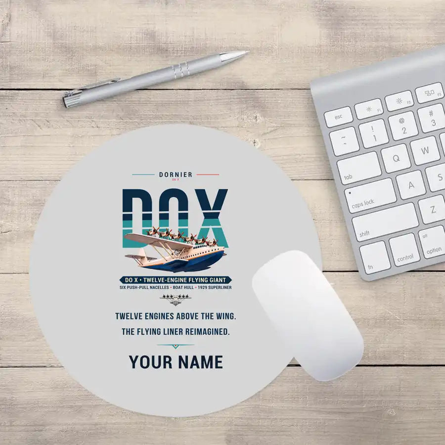 Dornier Do X - Original + Name - Round Mouse Pad - Light Gray