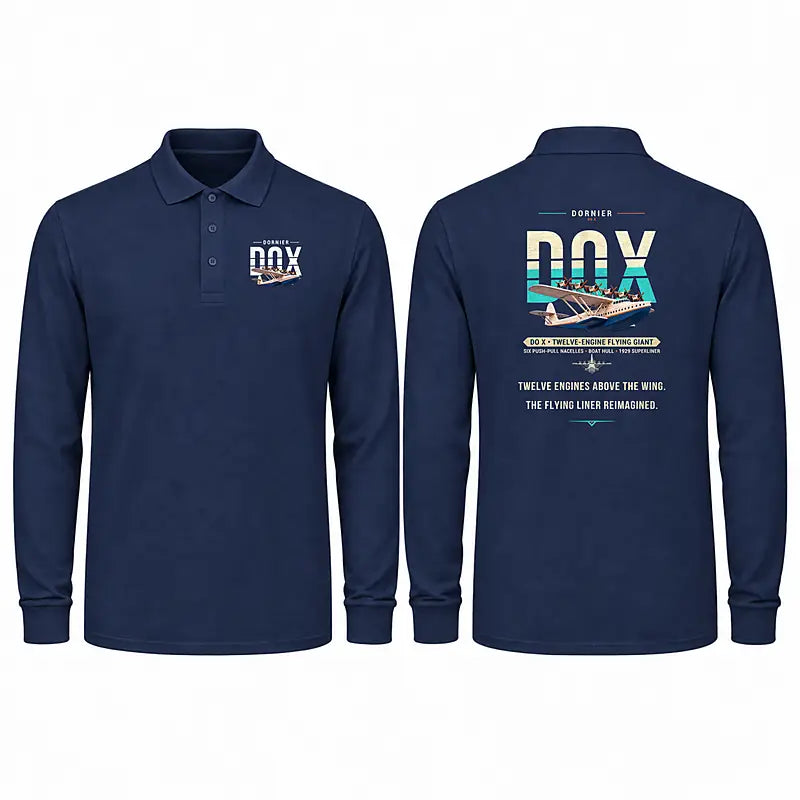 Dornier Do X Premium Polo T-Shirts - Original - Long Sleeve - Dark Blue