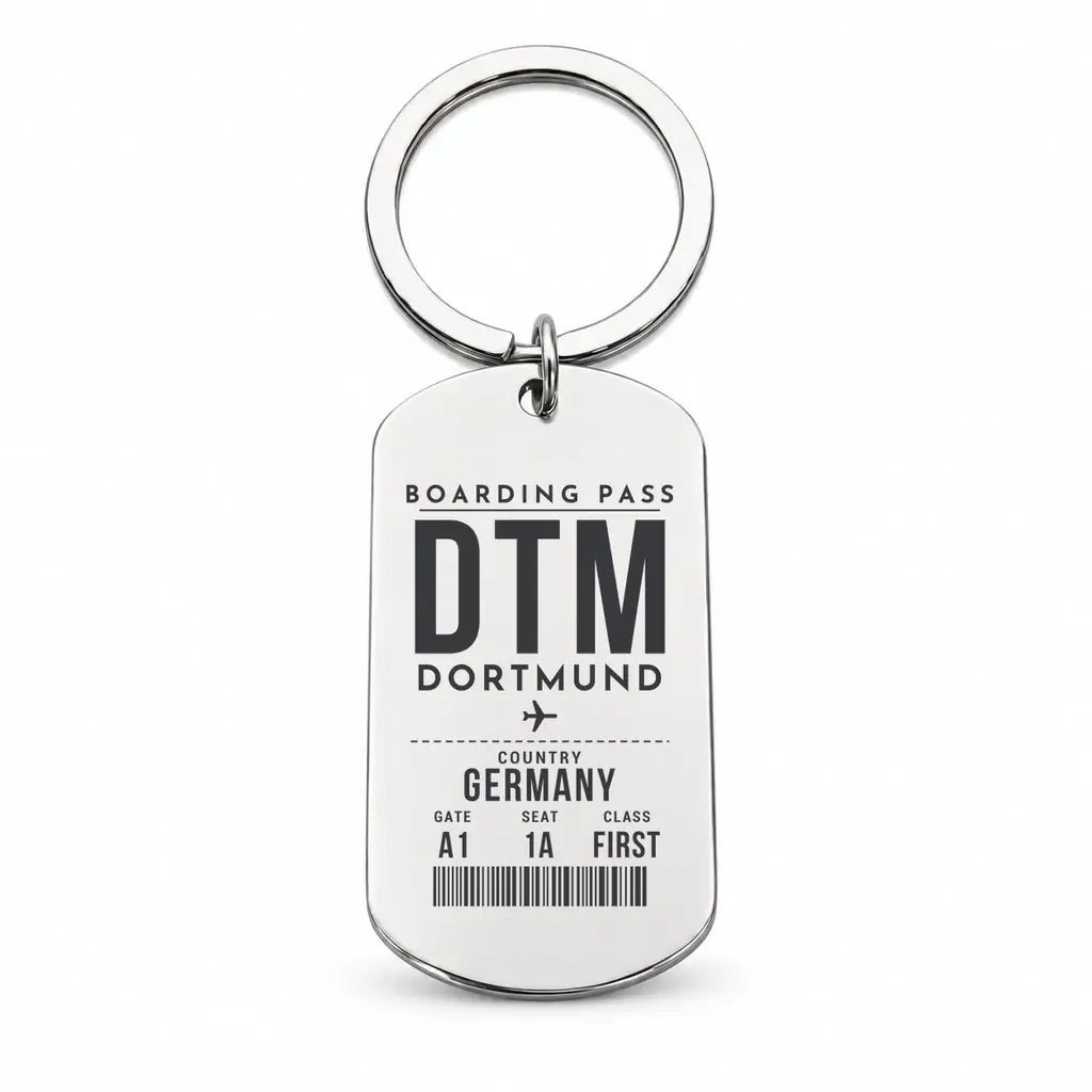 Dortmund Airport DTM - Key Chain - Boarding Pass Style - Silver