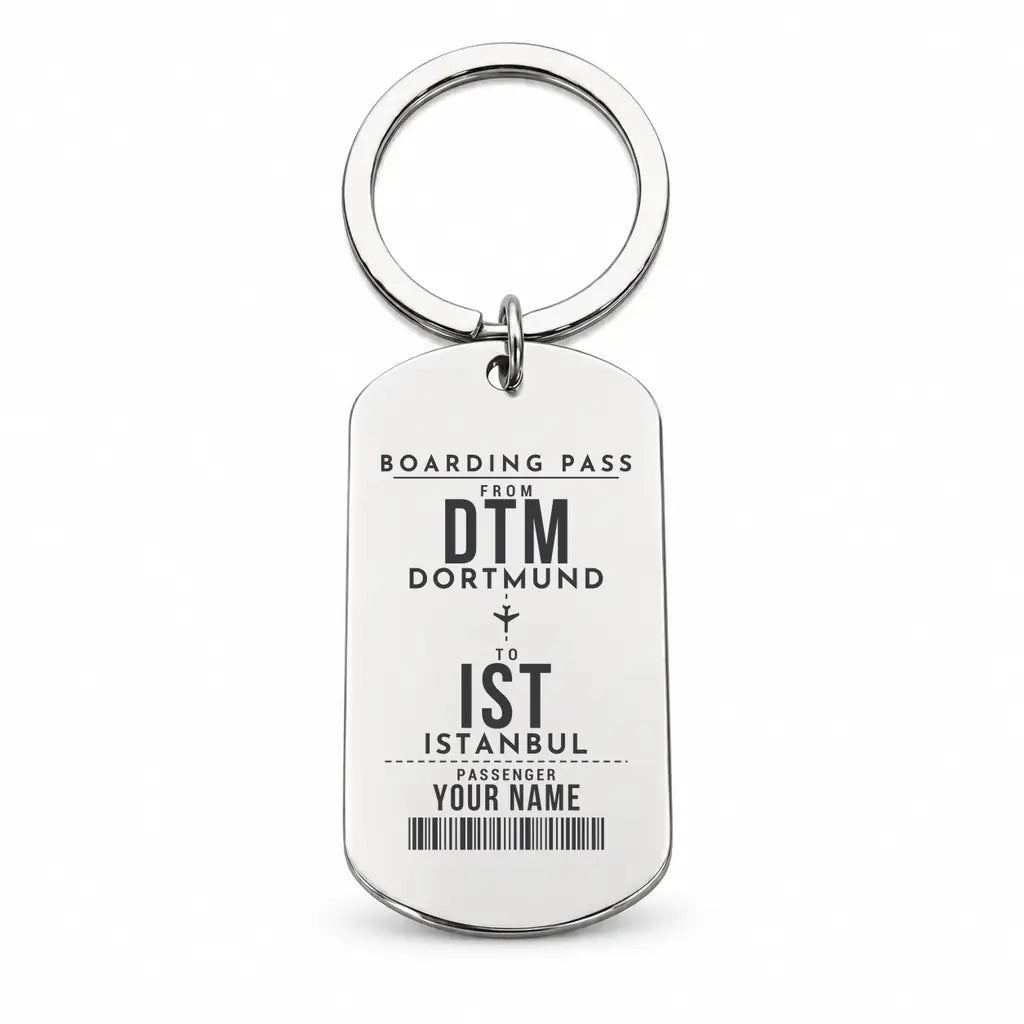 Dortmund Airport DTM - Key Chain - Customizable Boarding Pass - Silver