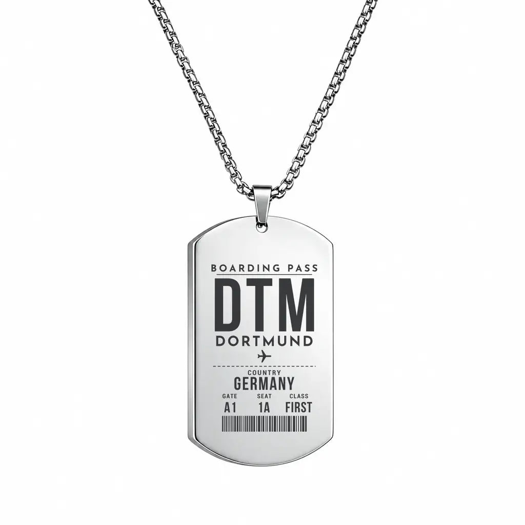 Dortmund Airport DTM - Necklace - Boarding Pass Style - Silver