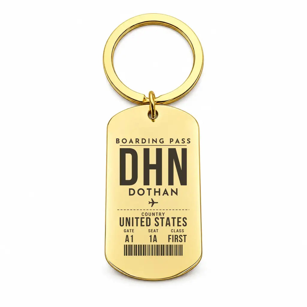 Dothan Regional Airport DHN - Key Chain - Boarding Pass Style - Gold