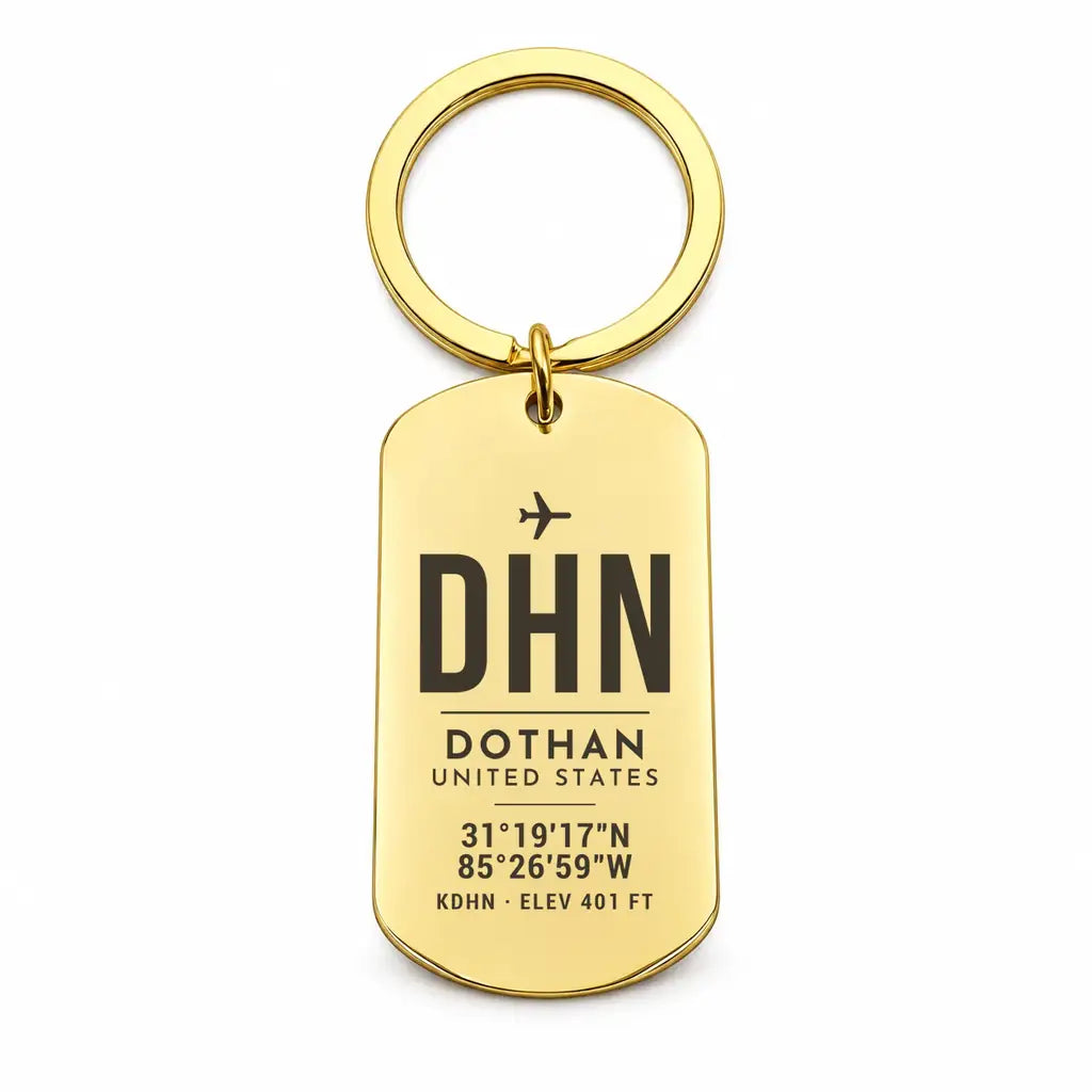 Dothan Regional Airport DHN - Key Chain - Original Design - Gold