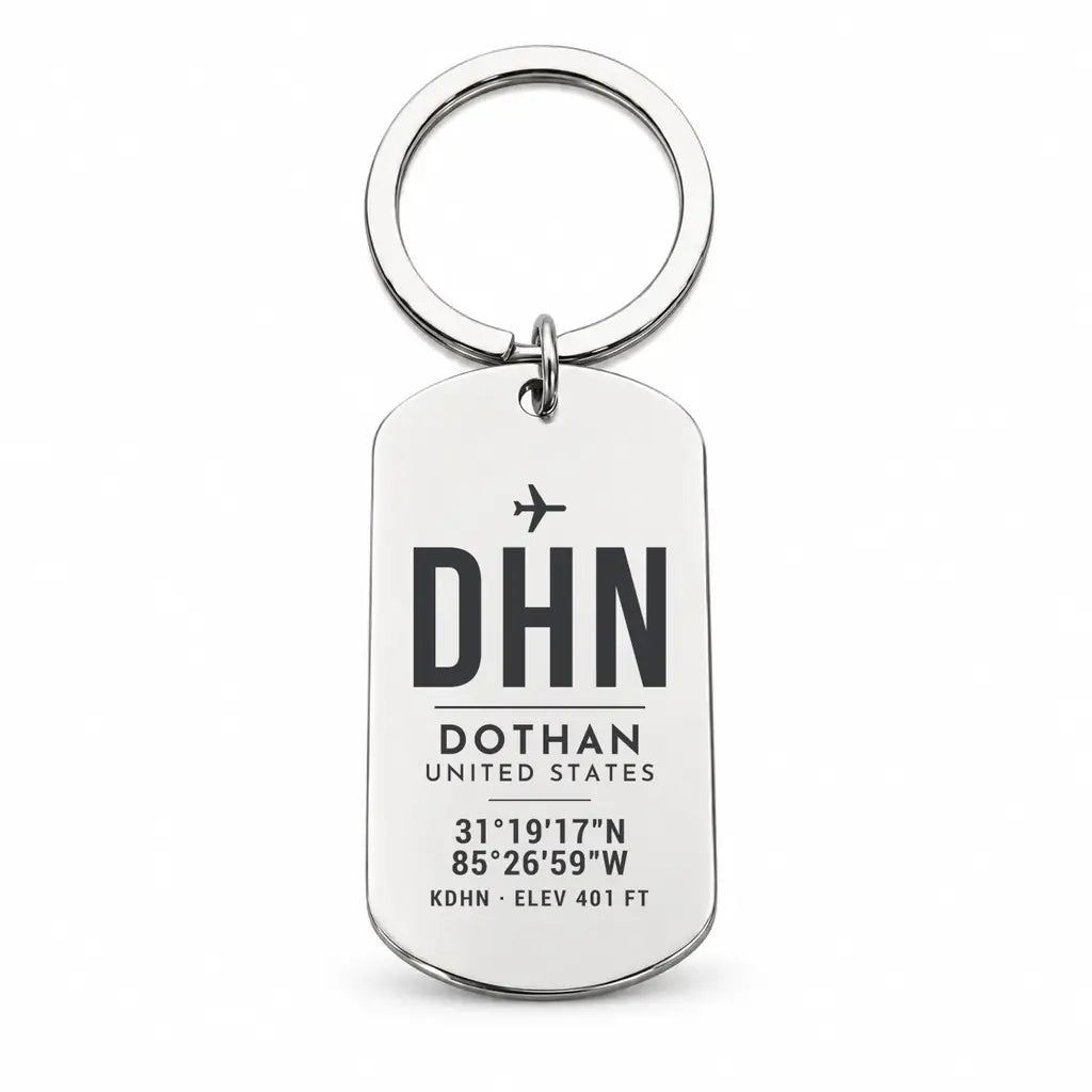 Dothan Regional Airport DHN - Key Chain - Original Design - Silver