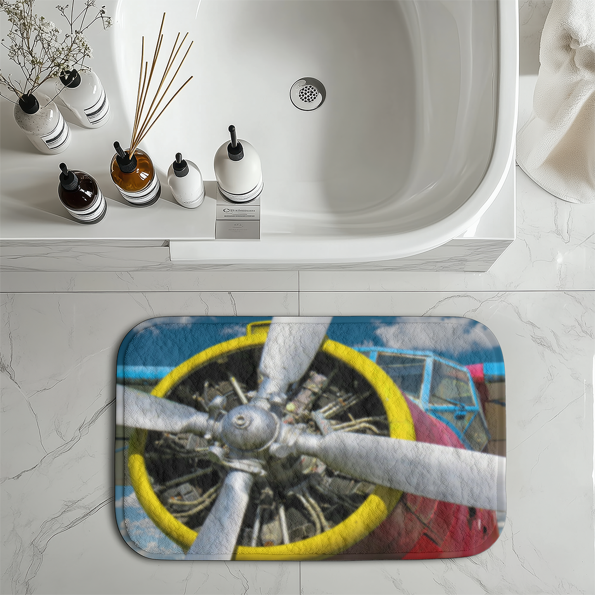 Double-Decker Airplane's Propeller Designed Bath Mats