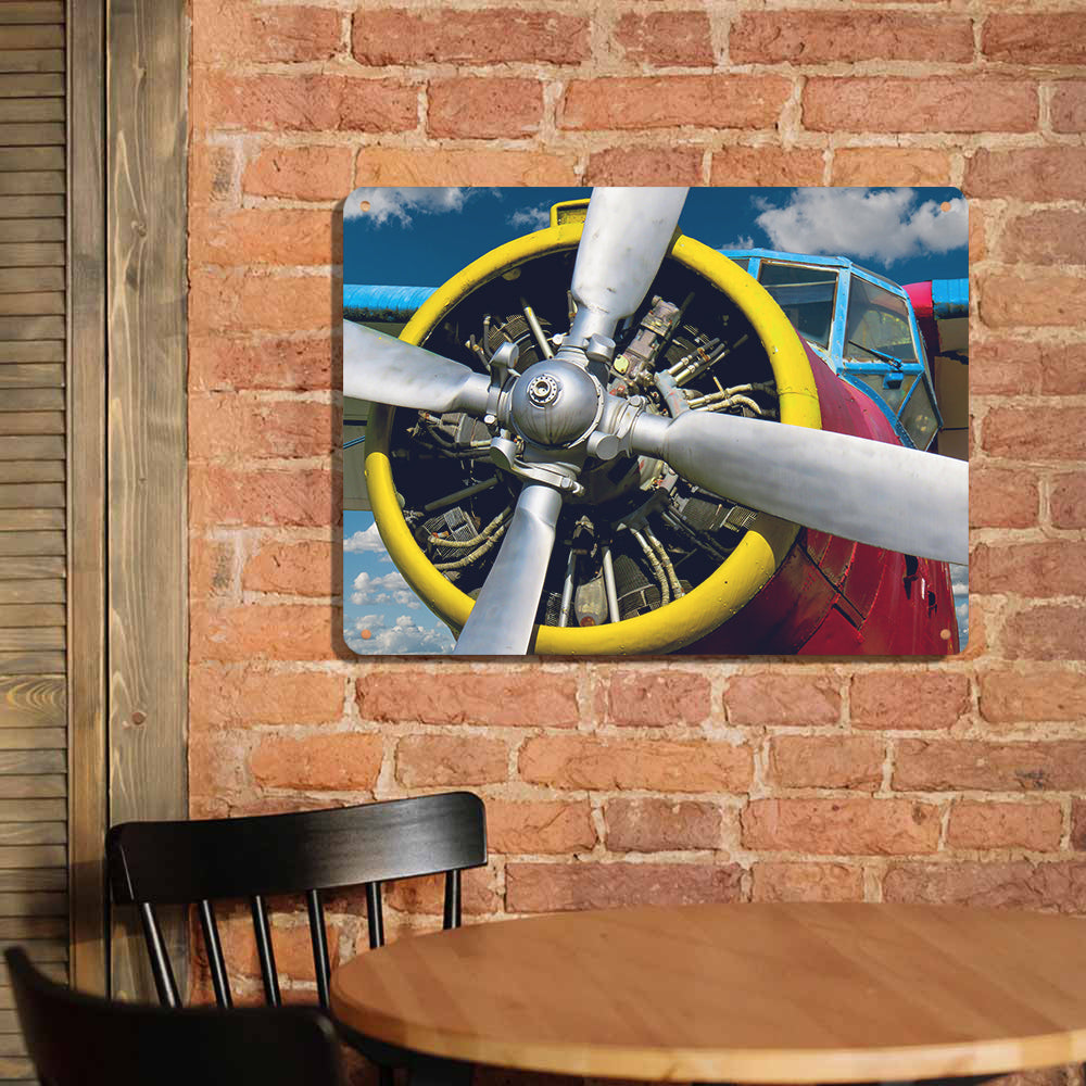 Double-Decker Airplane's Propeller Printed Metal Sign