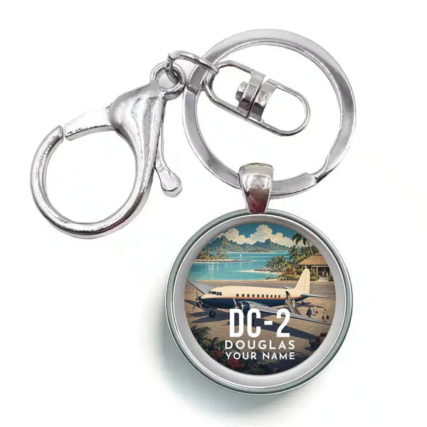 Douglas DC-2 - 3D + Name - Circle Key Chain - Full Print