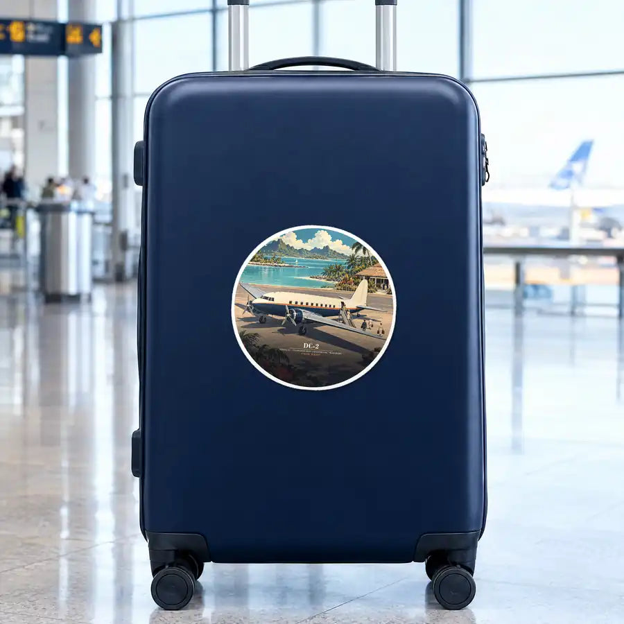 Douglas DC-2 - 3D + Name - Circle Sticker - Suitcase