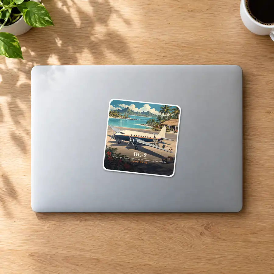 Douglas DC-2 - 3D + Name - Square Sticker - MacBook