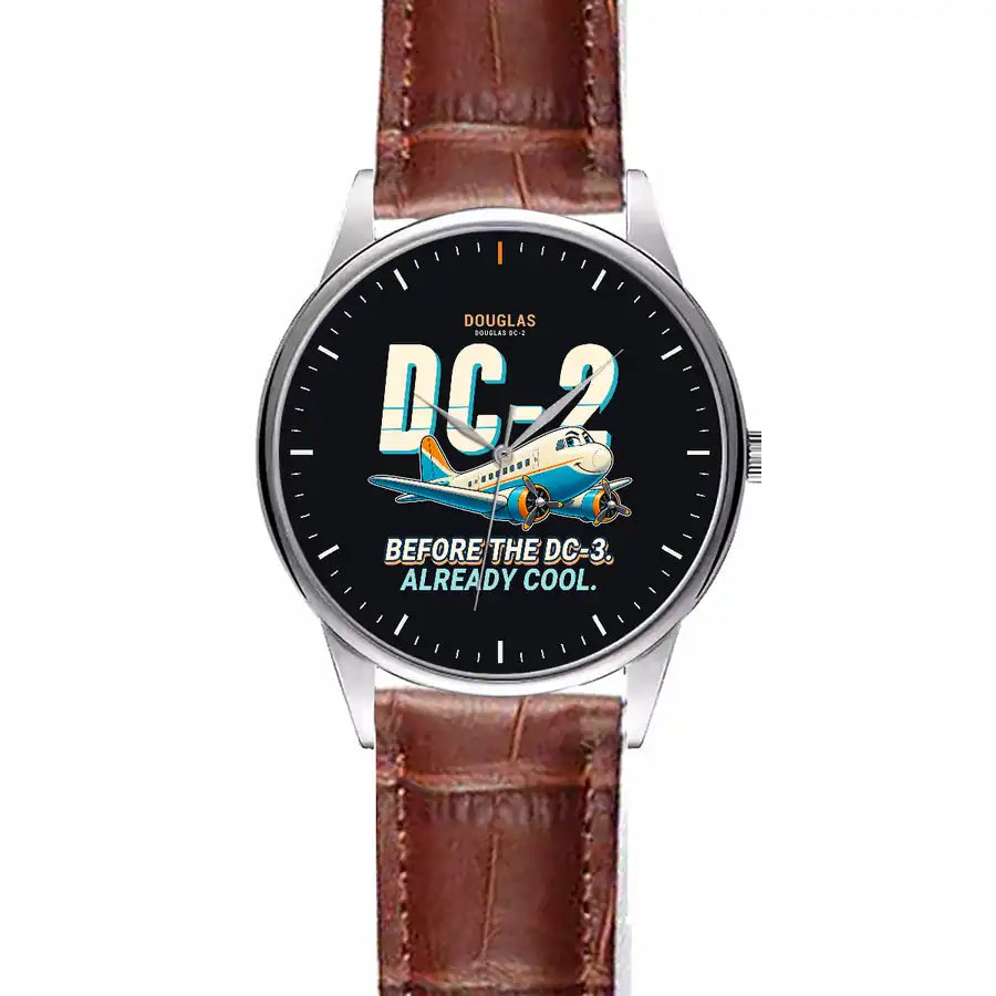 Douglas DC-2 - Cartoon - Leather Strap - Striped Brown Leather Strap
