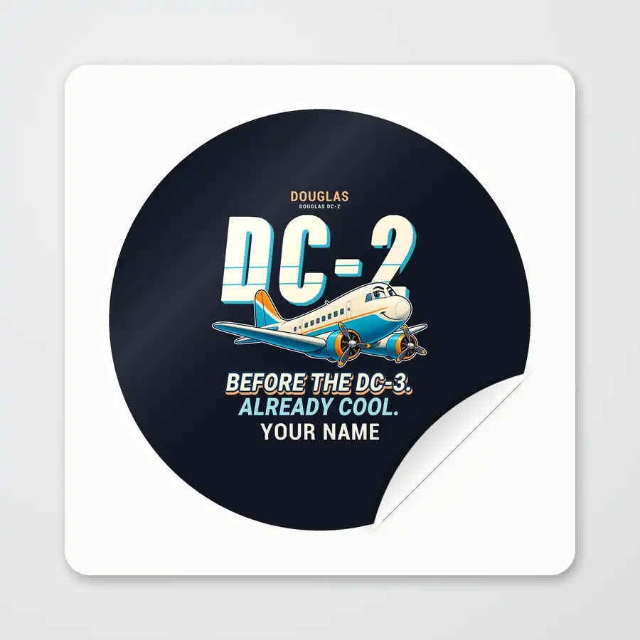 Douglas DC-2 - Cartoon + Name - Circle Sticker - Peel
