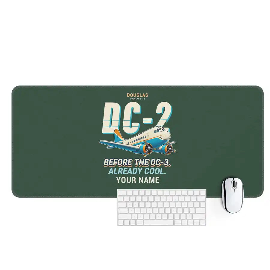 Douglas DC-2 - Cartoon + Name - Desk Mat - Dark Green