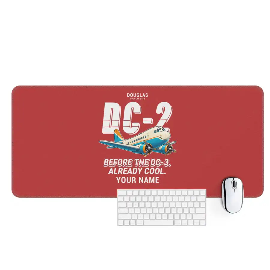Douglas DC-2 - Cartoon + Name - Desk Mat - Red