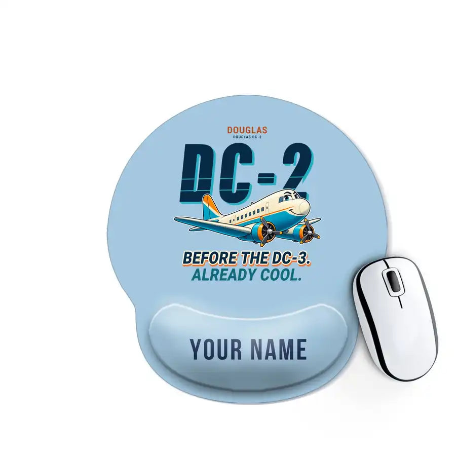 Douglas DC-2 - Cartoon + Name - Ergonomic Mouse Pad - Light Blue