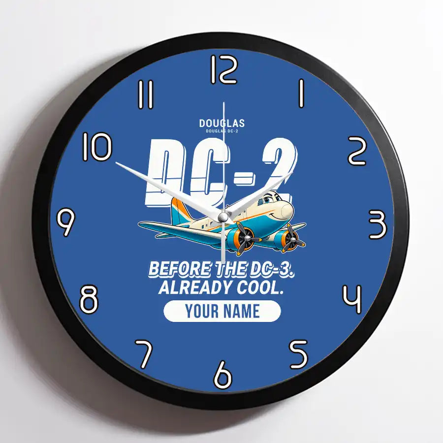 Douglas DC-2 - Cartoon + Name - Framed - Blue