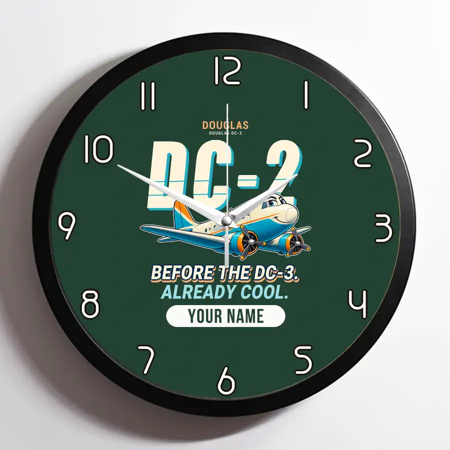 Douglas DC-2 - Cartoon + Name - Framed - Dark Green