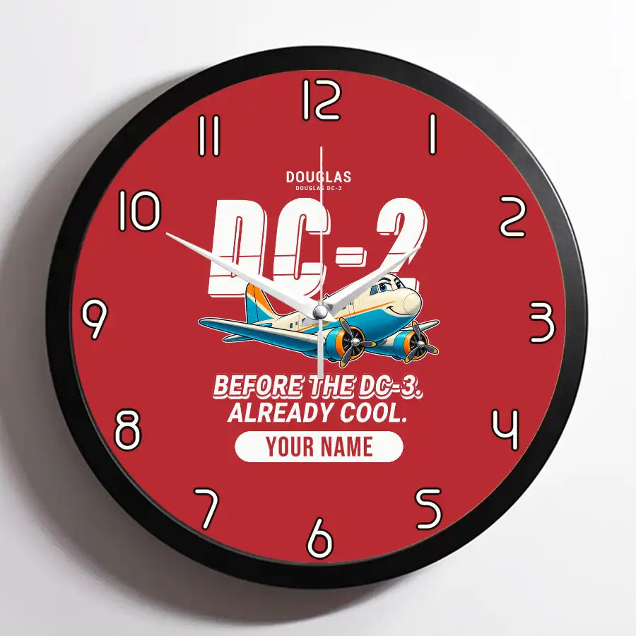Douglas DC-2 - Cartoon + Name - Framed - Red