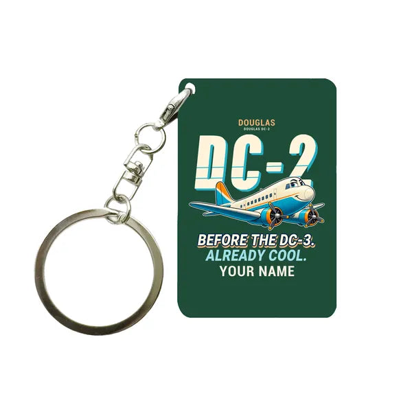 Douglas DC-2 - Cartoon + Name - Key Chain - Dark Green