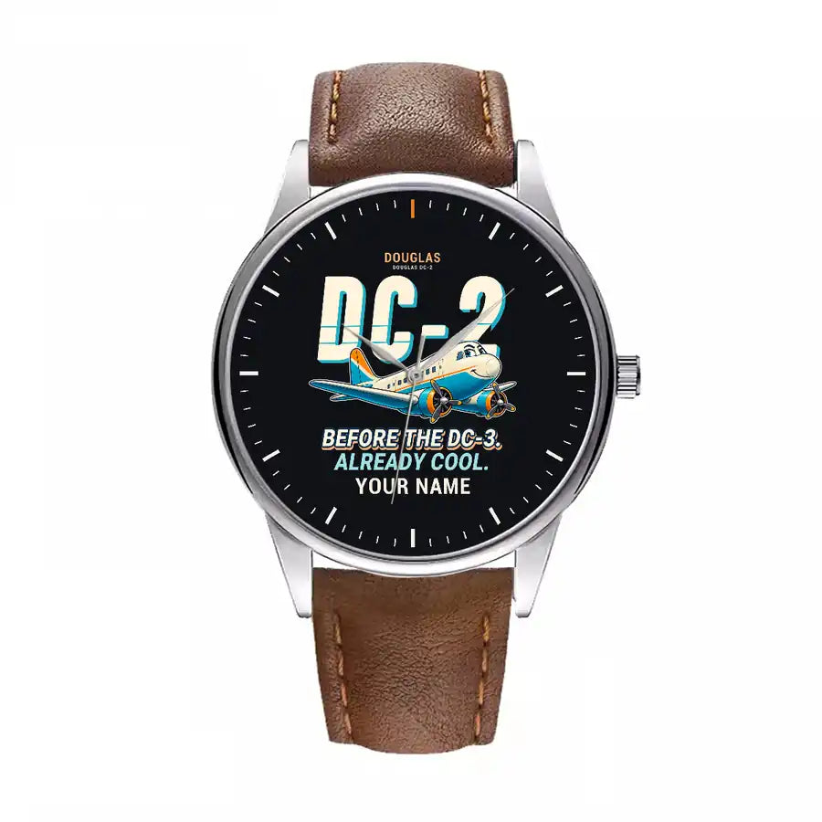 Douglas DC-2 - Cartoon + Name - Leather Strap - Brown Leather Strap