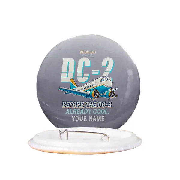 Douglas DC-2 - Cartoon + Name - Pin - Gray